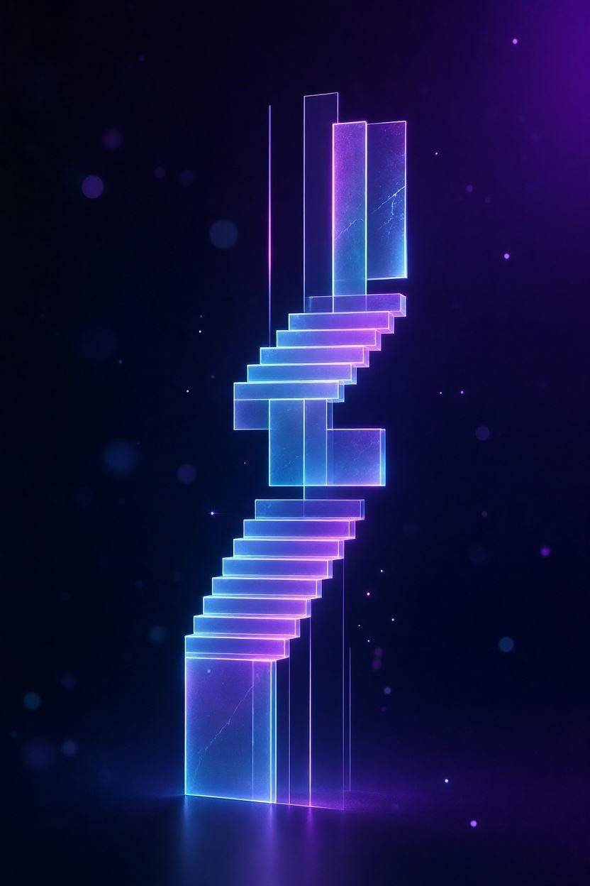 our-services-02 abstract 3d glowing checklist or upward staircase made of li